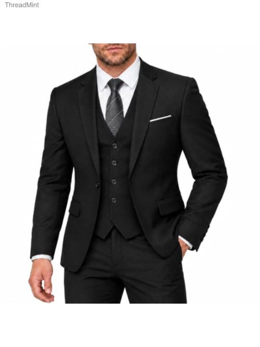 Mens 3-Piece Suit Notched Lapel One Button Slim Fit Formal Jacket Vest Pants Set